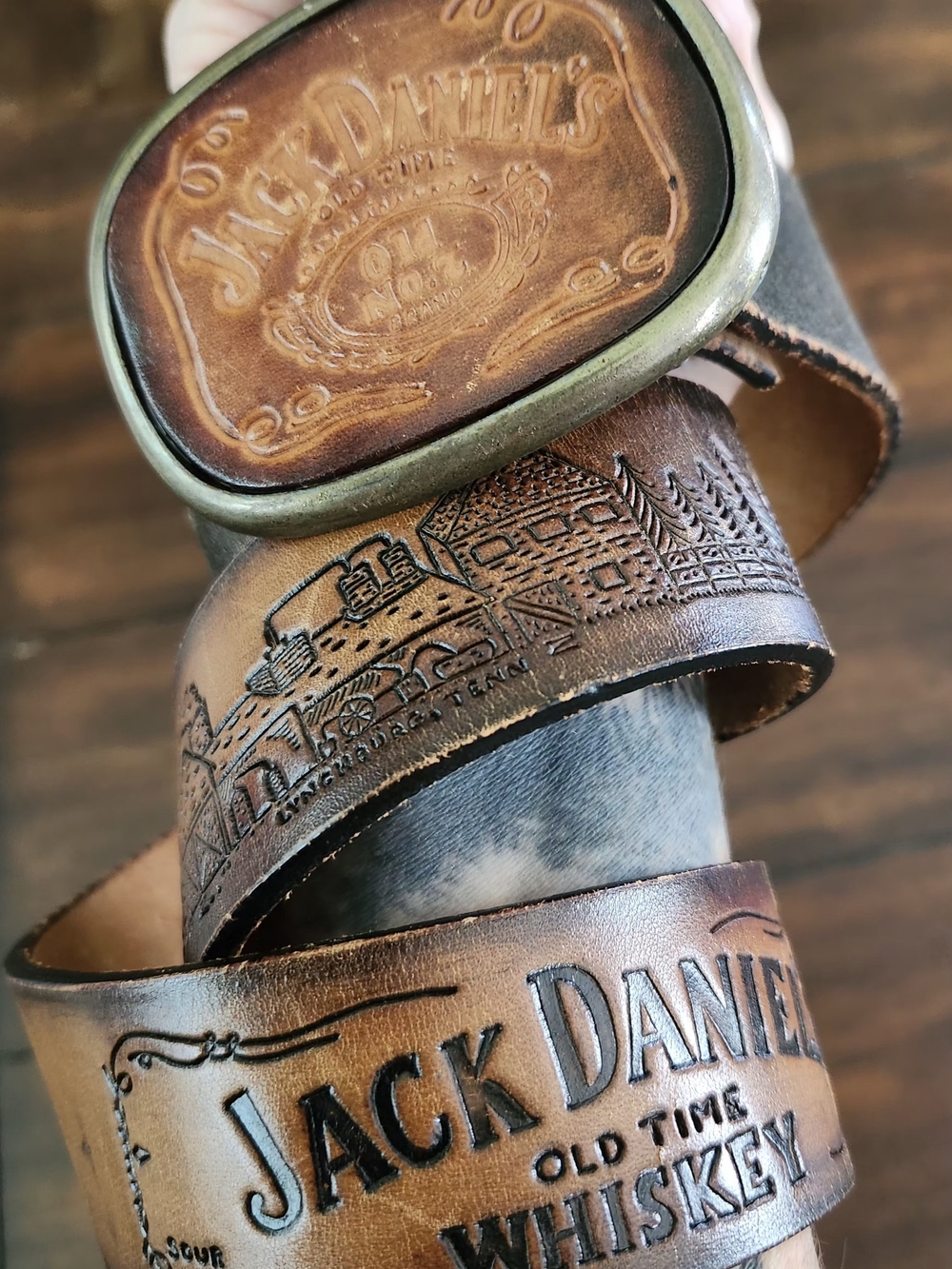 Aunthentic Jack Daniel's Brown Embossed Leather Belt